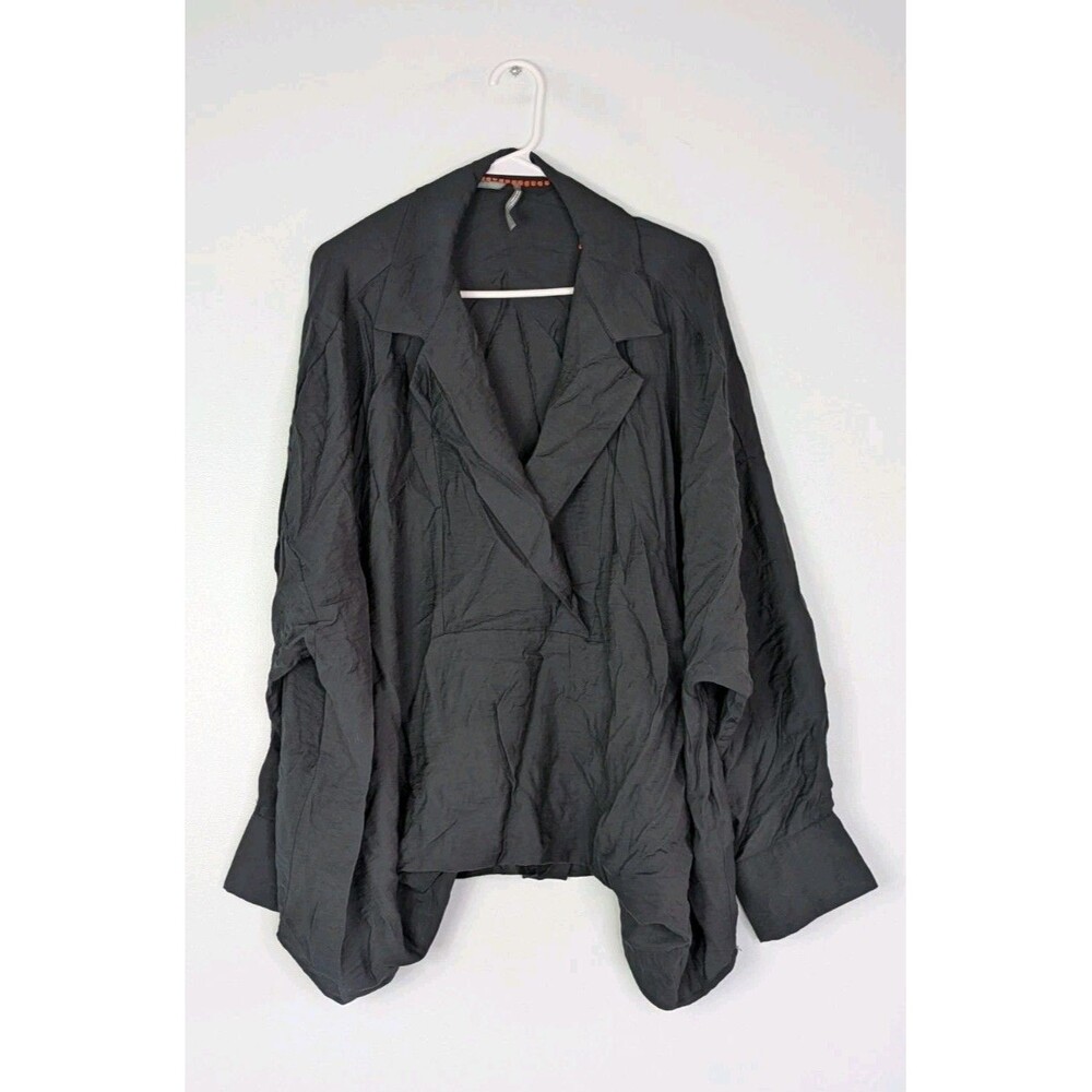 Anthropologie Plus 2X Black Oversized Crinkled Asymmetric Drape Shawl Top Blouse